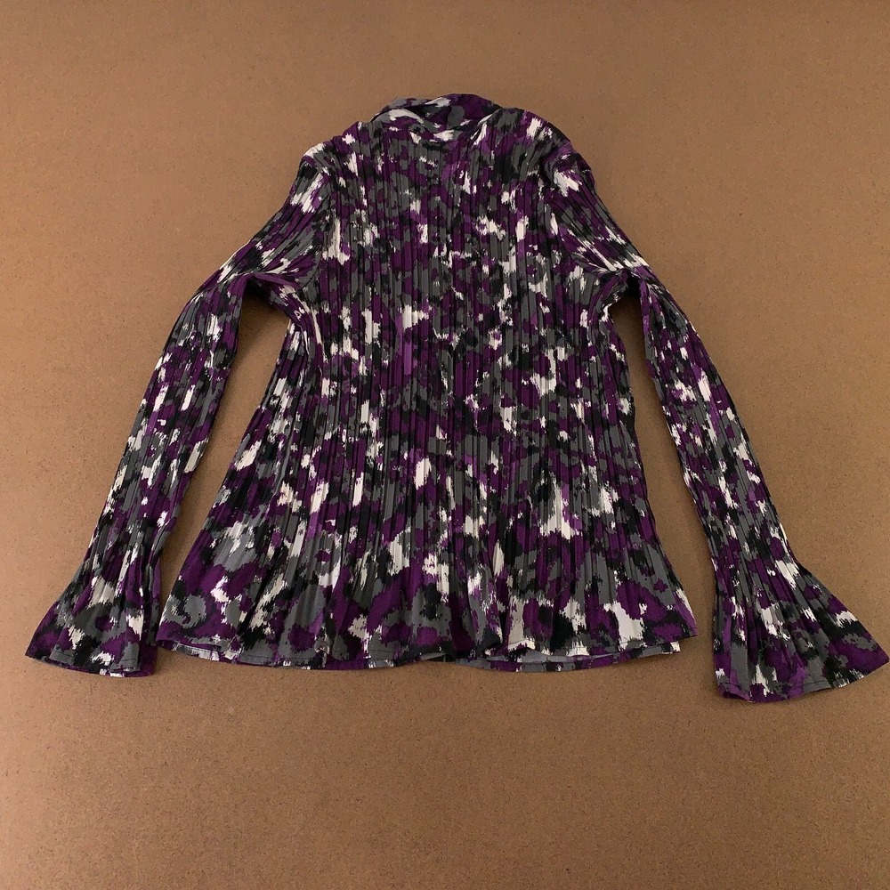 Apt 9 Women's Petite XL Black Plim Print Long Bell Sleeve Button Front Blouse - Picture 3 of 8